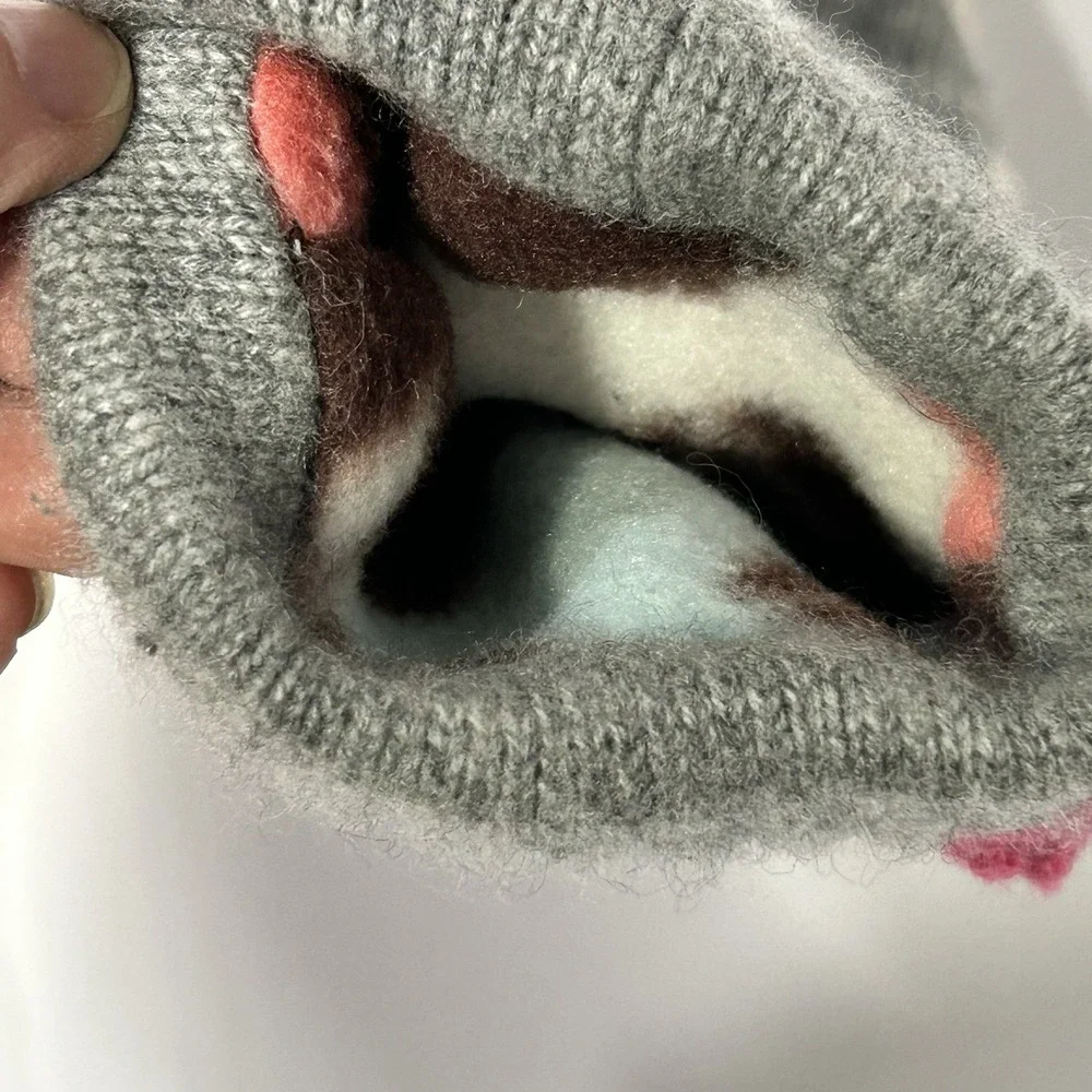 Handmade Women's Cashmere Mittens Upcycled Argyle Fleece Lined Warm Winter Gray